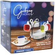 Wholesale - Gibson Home 13pc Espresso & Saucer Set w/Metal Stand Crenshaw Stoneware CB C/P 4, UPC: 085081504746